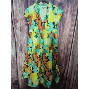 Pinch Maxi Dress Sz M Ruffles Summer Resort Mustard Brown Colorful Tiered